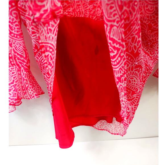 Carole Little Sheer 100% Silk Top w Sequins Layered Ruffled Sleeves SZ 1X - Picture 4 of 7